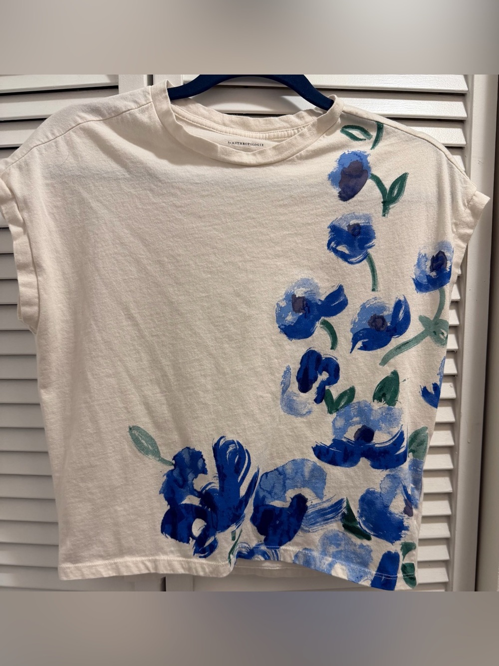 By Anthropologie Boxy Floral Crop Tee Blue Watercolor Watercolor Floral XS